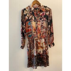 Teri Jon Boho Tapestry Button Down Shirt Dress Long Sleeve Multicolor EUC 4